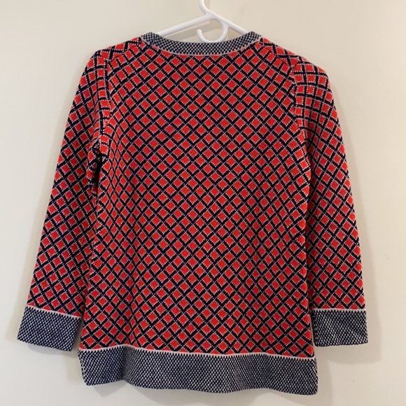 J. Crew Collection Cashmere Red Navy Diamond Print Crew Neck - Picture 4 of 8